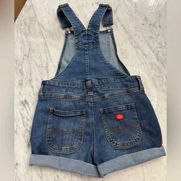 NEW Dickies Girls Size M 8-10 Blue Denim Short Overalls - Picture 4 of 6